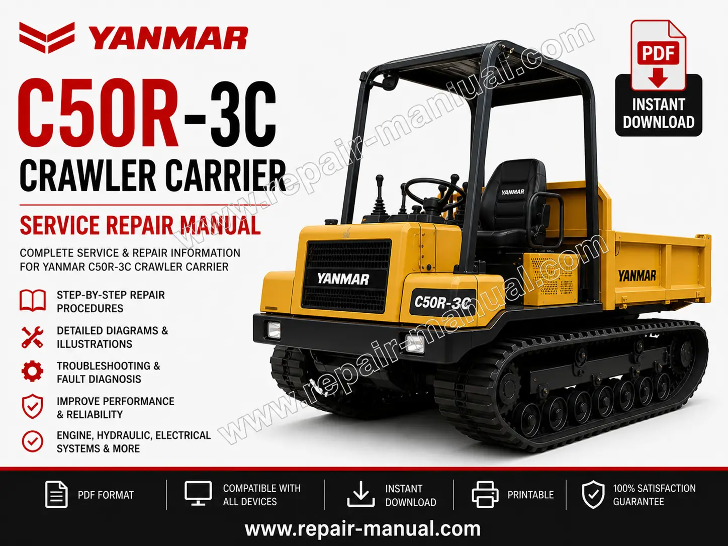 Yanmar C50R-3C Crawler Carrier Service Manual cover with technical graphics and essential repair information