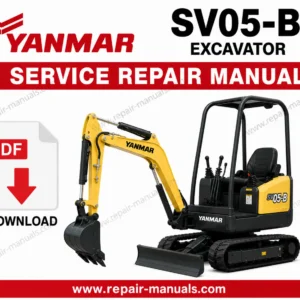 Yanmar SV05-B Excavator Service Repair Manual, showcasing the title and relevant technical graphics for maintenance guidance