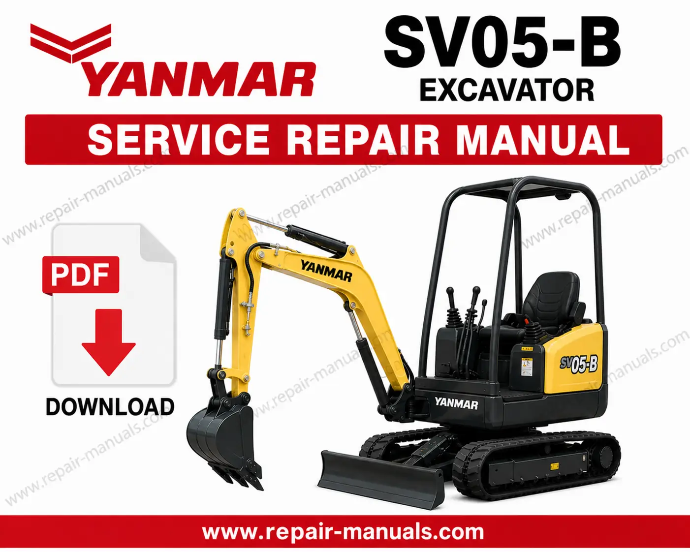 Yanmar SV05-B Excavator Service Repair Manual, showcasing the title and relevant technical graphics for maintenance guidance