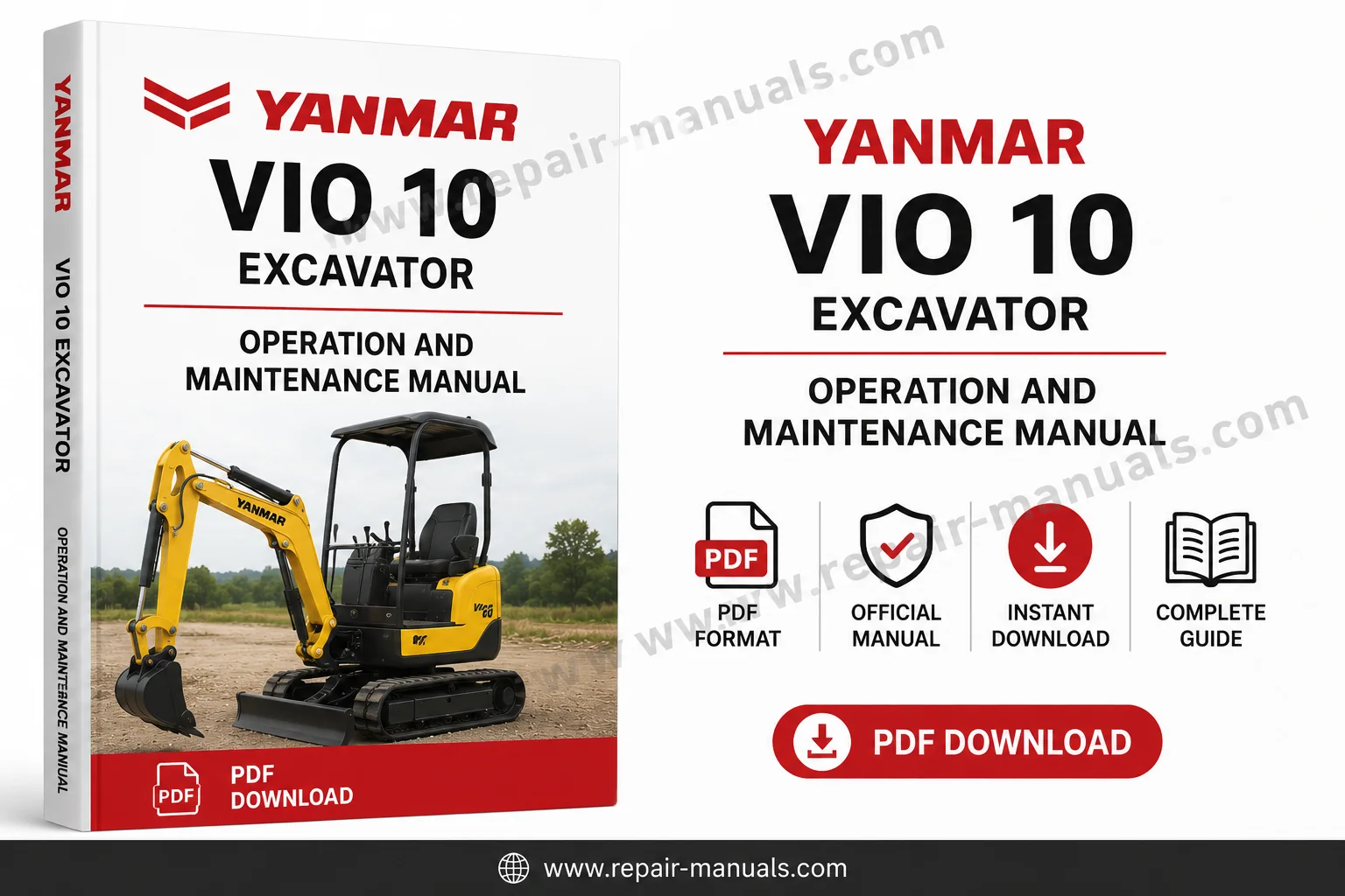 Yanmar VIO 10 Excavator manual cover displaying operational guidelines and maintenance instructions for the equipment