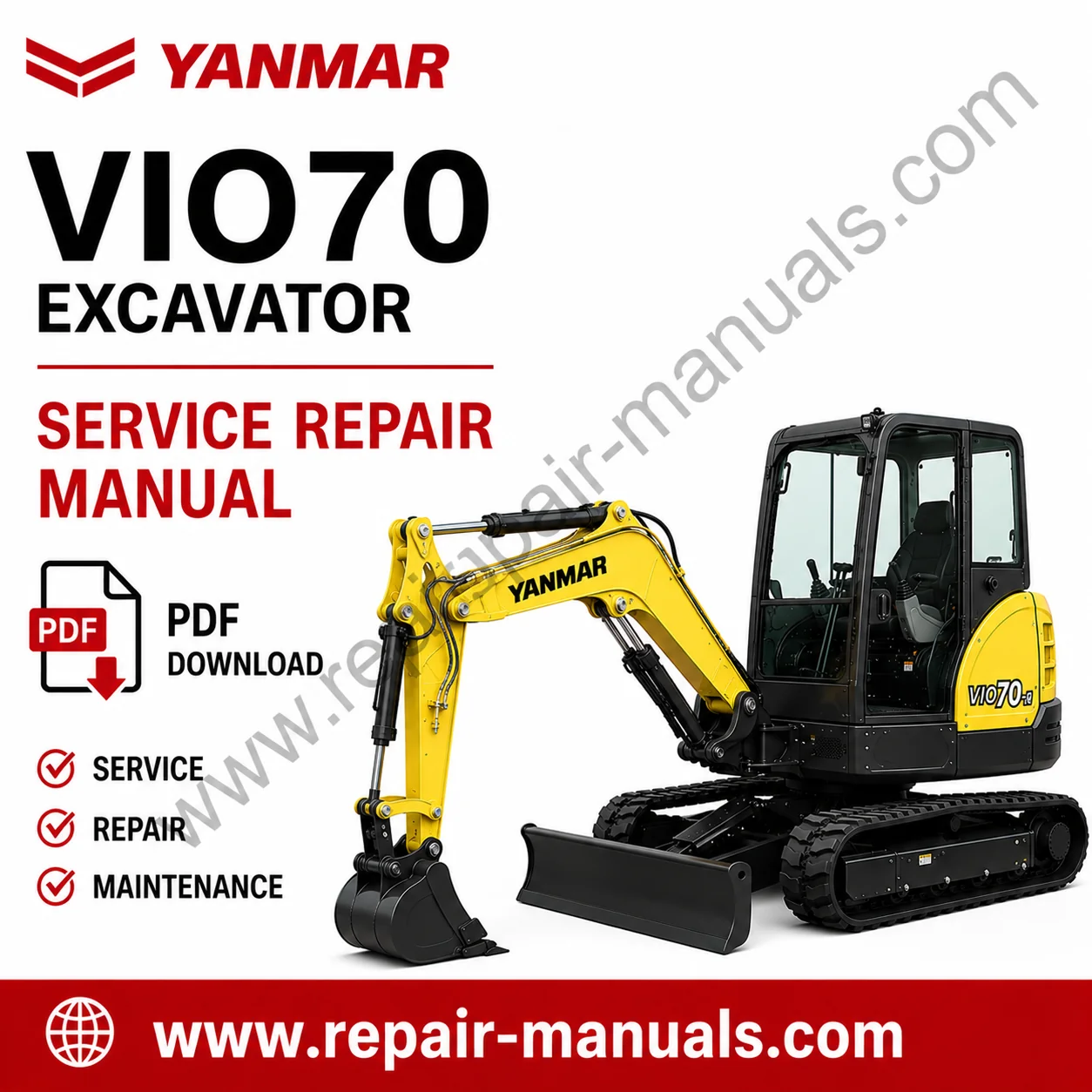 Yanmar VIO70 Excavator Service Manual cover with technical graphics and essential repair information