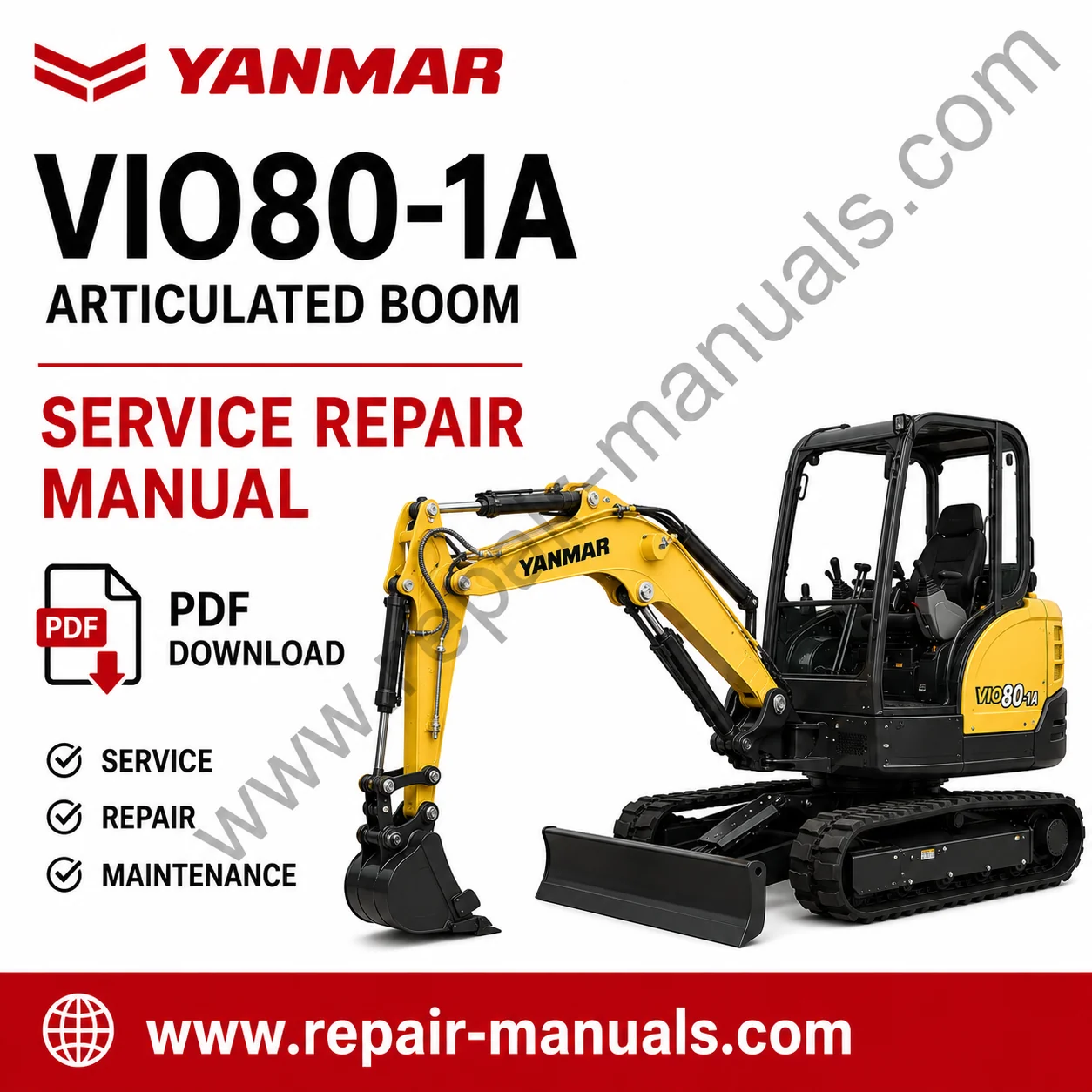 Yanmar VIO80-1A Articulated Boom Service Repair Manual PDF download cover image with articulated boom excavator and workshop repair information