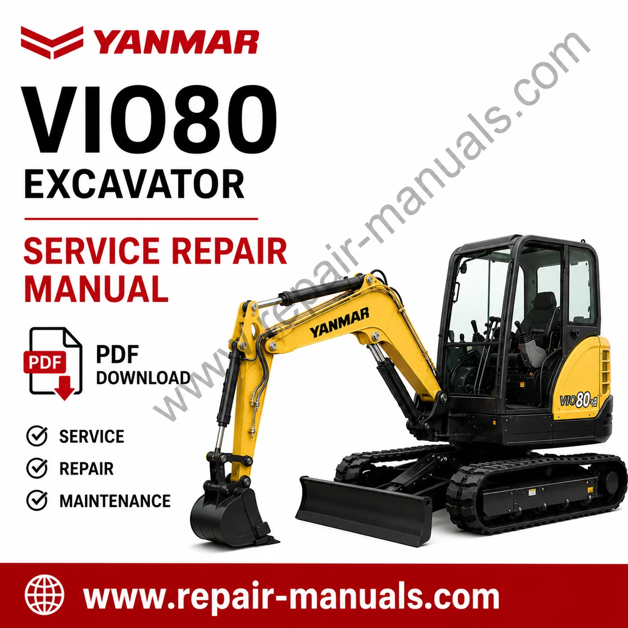 Yanmar VIO80 Excavator Service Repair Manual PDF download cover image with excavator illustration and workshop repair information