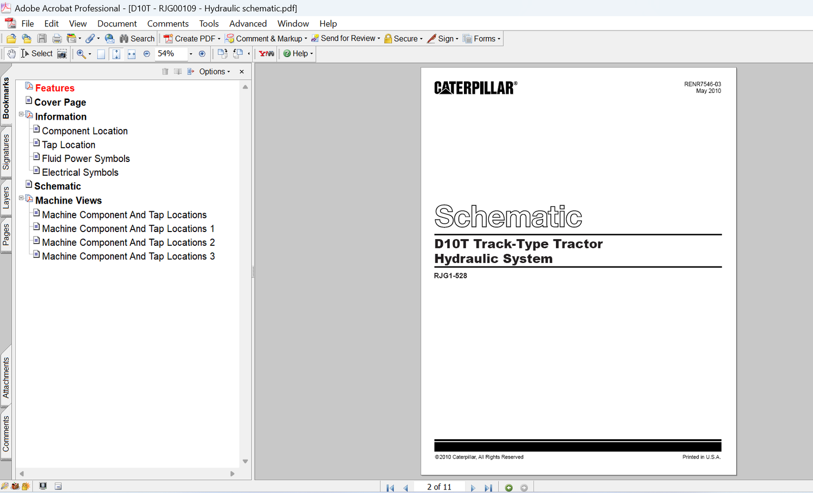 Caterpillar D10T Track-Type Tractor Hydraulic System and Schematic Diagrams PDF Manual