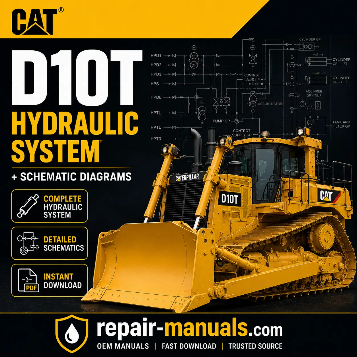 Caterpillar D10T Track-Type Tractor Hydraulic System and Schematic Diagrams PDF Manual