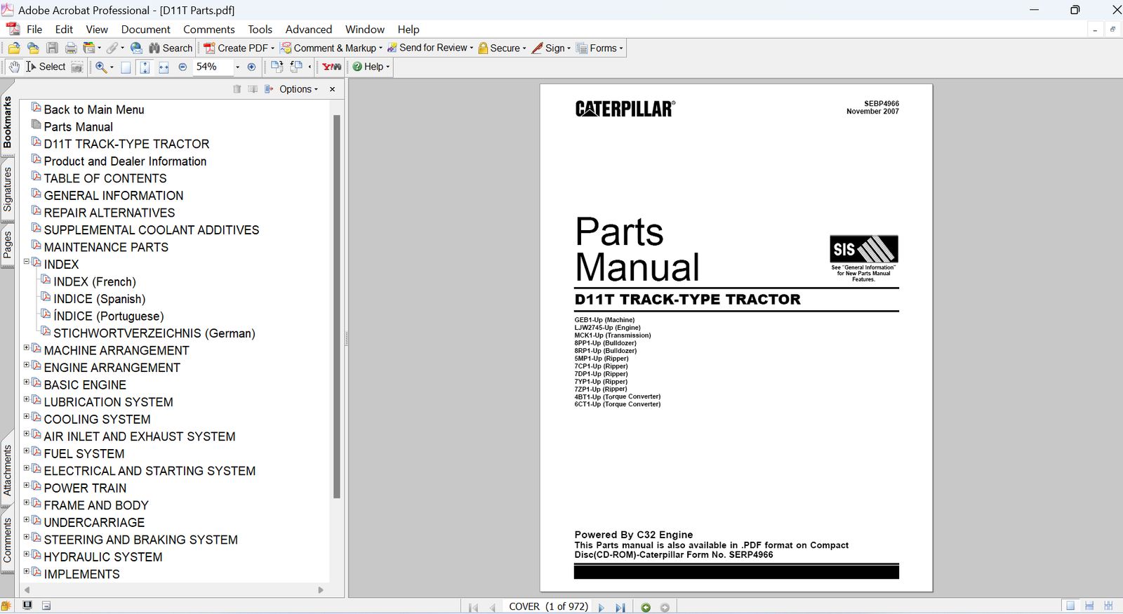 Caterpillar D11T Track-Type Tractor Parts Manual PDF OEM Parts Catalog