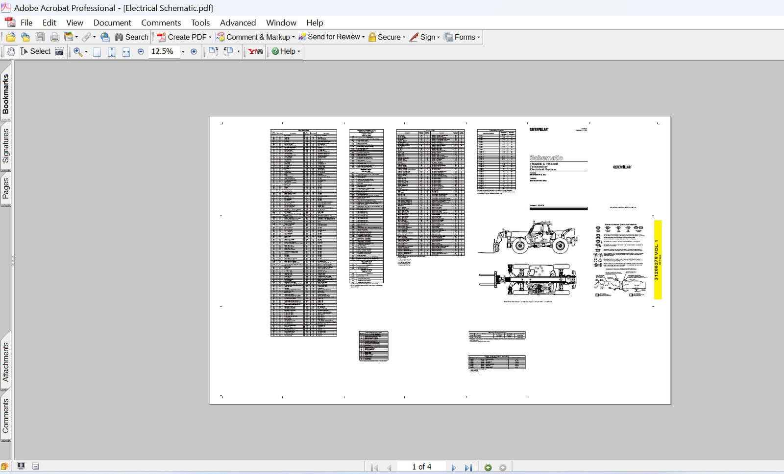 Caterpillar TH220B TH330B Telehandler Electrical System Schematic PDF Manual