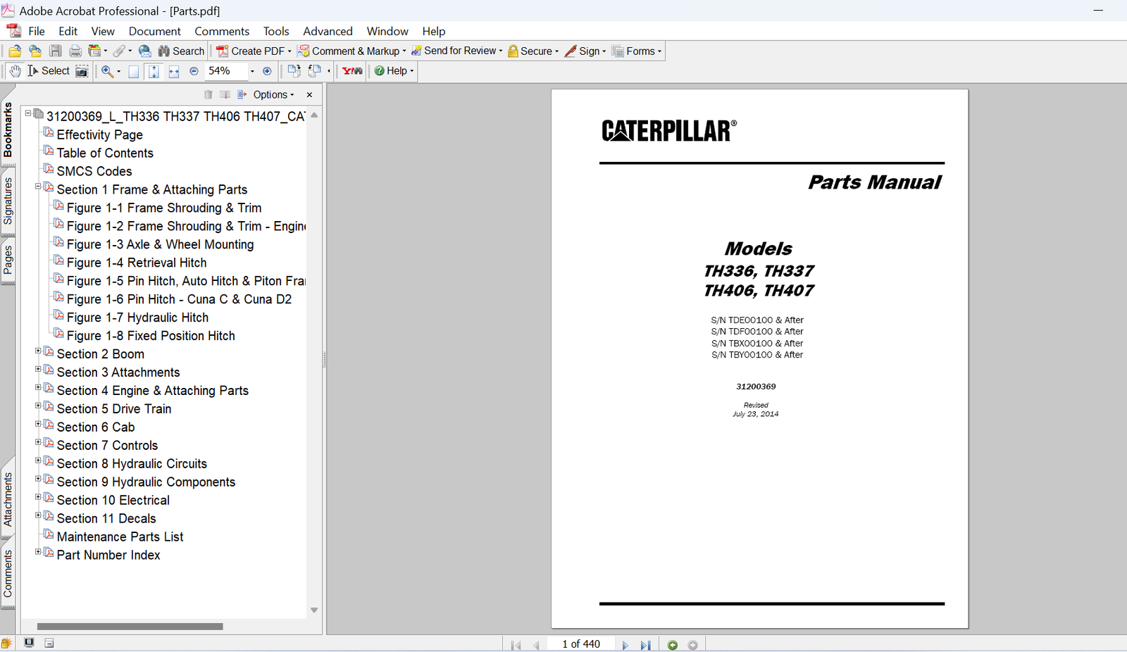 Caterpillar TH407 Telehandler Parts Manual PDF Download