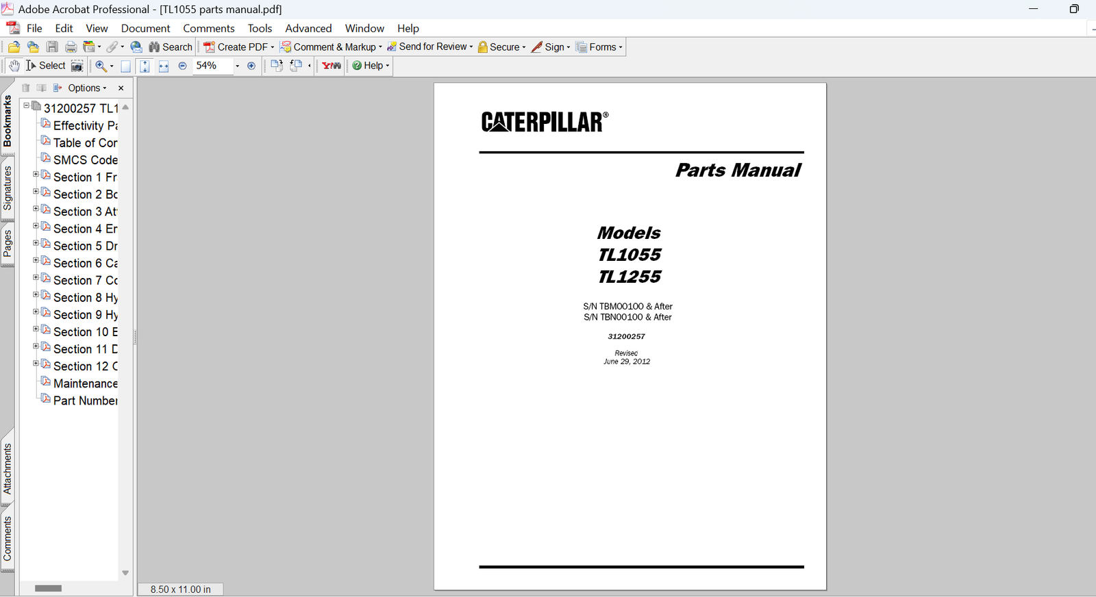 Caterpillar TL1055 TL1255 Telehandler Parts Manual PDF Download