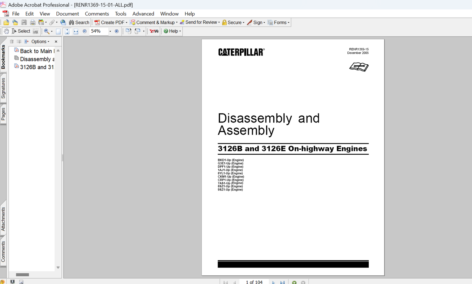 Caterpillar 3126B 3126E Engines Disassembly and Assembly Manual PDF Download
