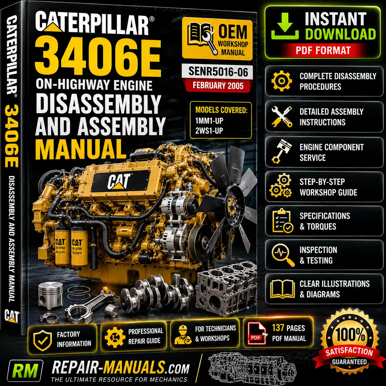 Caterpillar 3406E Engine Disassembly and Assembly Manual PDF Download