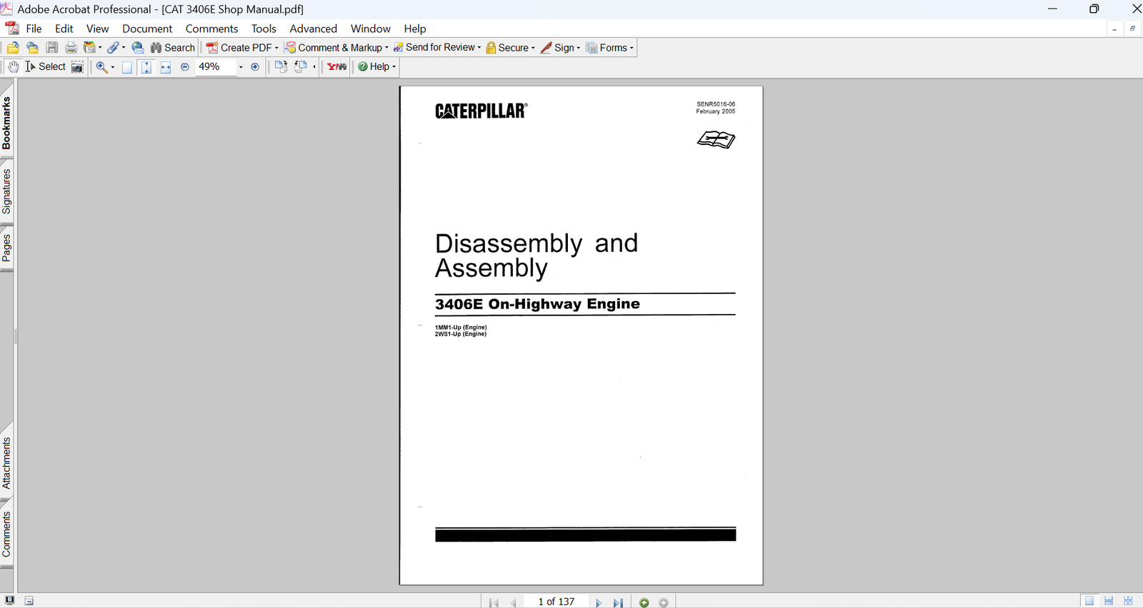 Caterpillar 3406E Engine Disassembly and Assembly Manual PDF Download