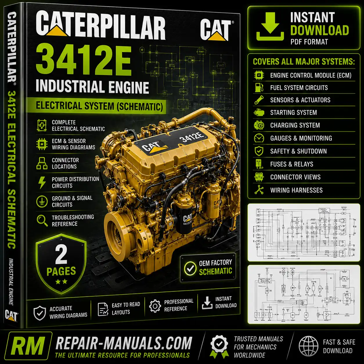 Caterpillar 3412E Industrial Engine Electrical System Schematic PDF Download