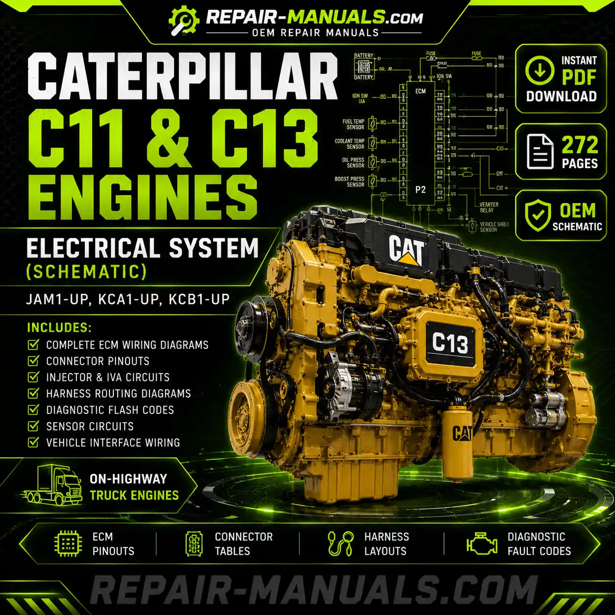 Caterpillar C11 C13 Electrical System Schematic Manual PDF Download