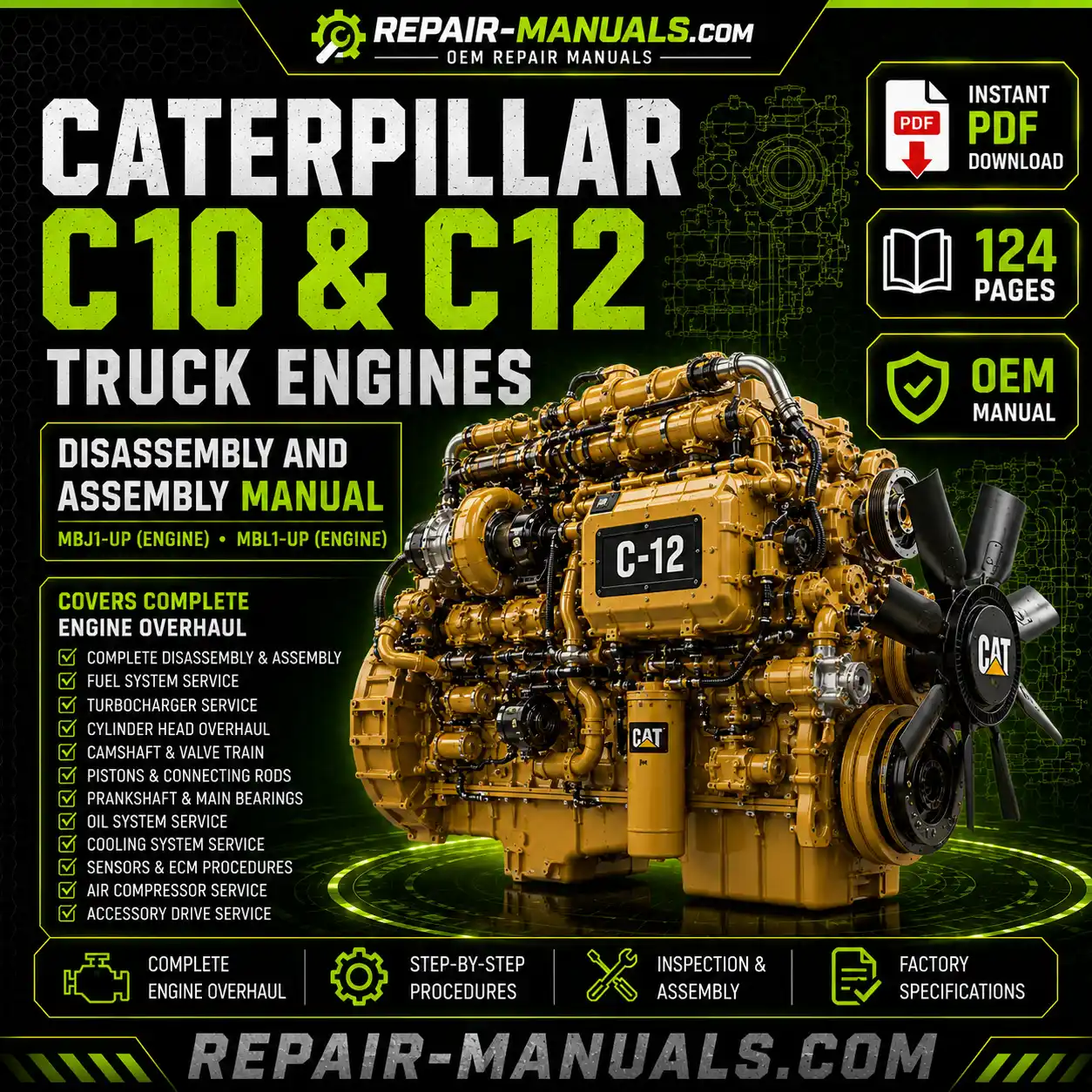 Caterpillar C10 C12 Truck Engines Disassembly and Assembly Manual PDF Download