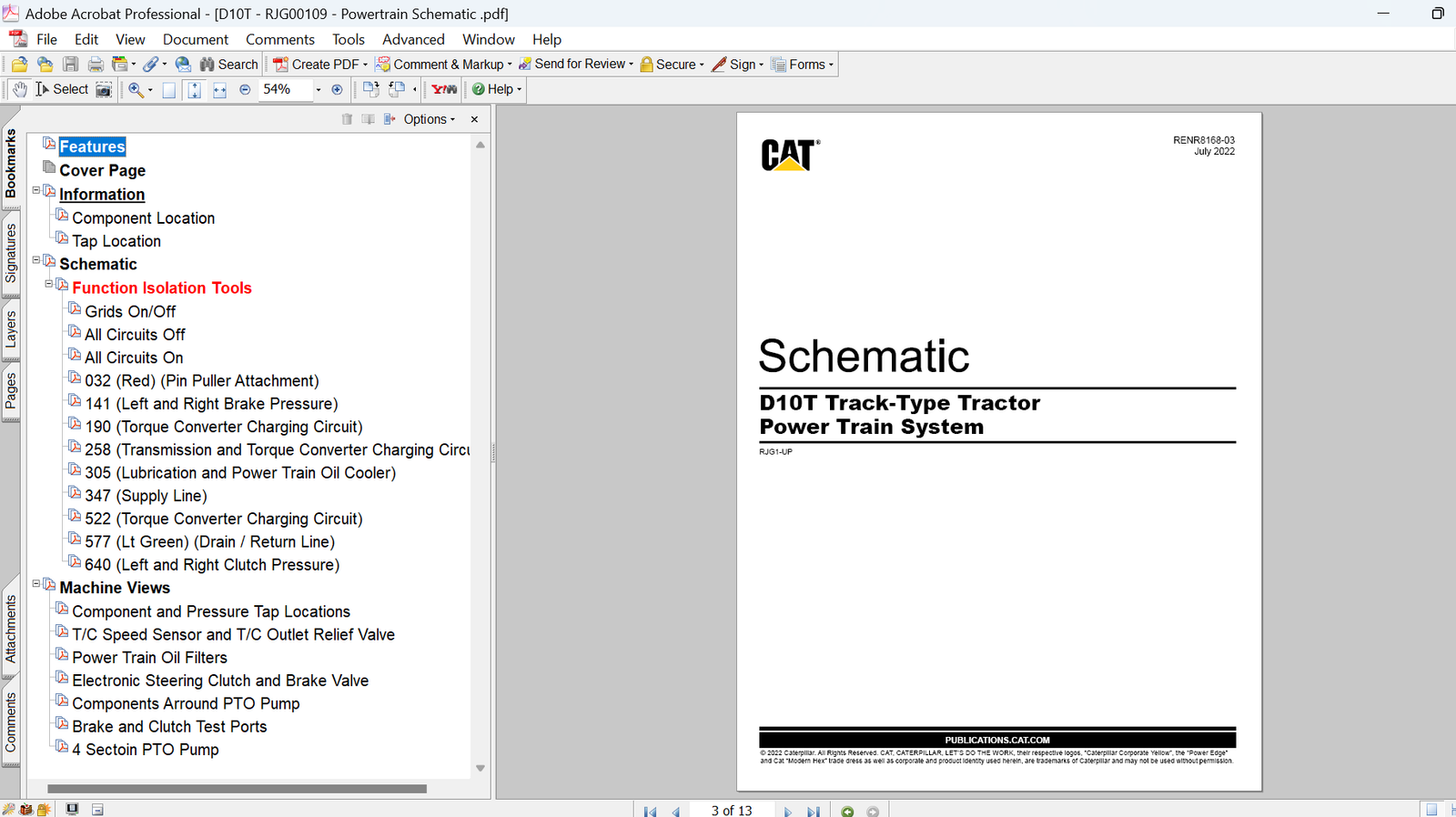 Caterpillar D10T Track-Type Tractor Power Train System Manual and Schematic Diagrams PDF