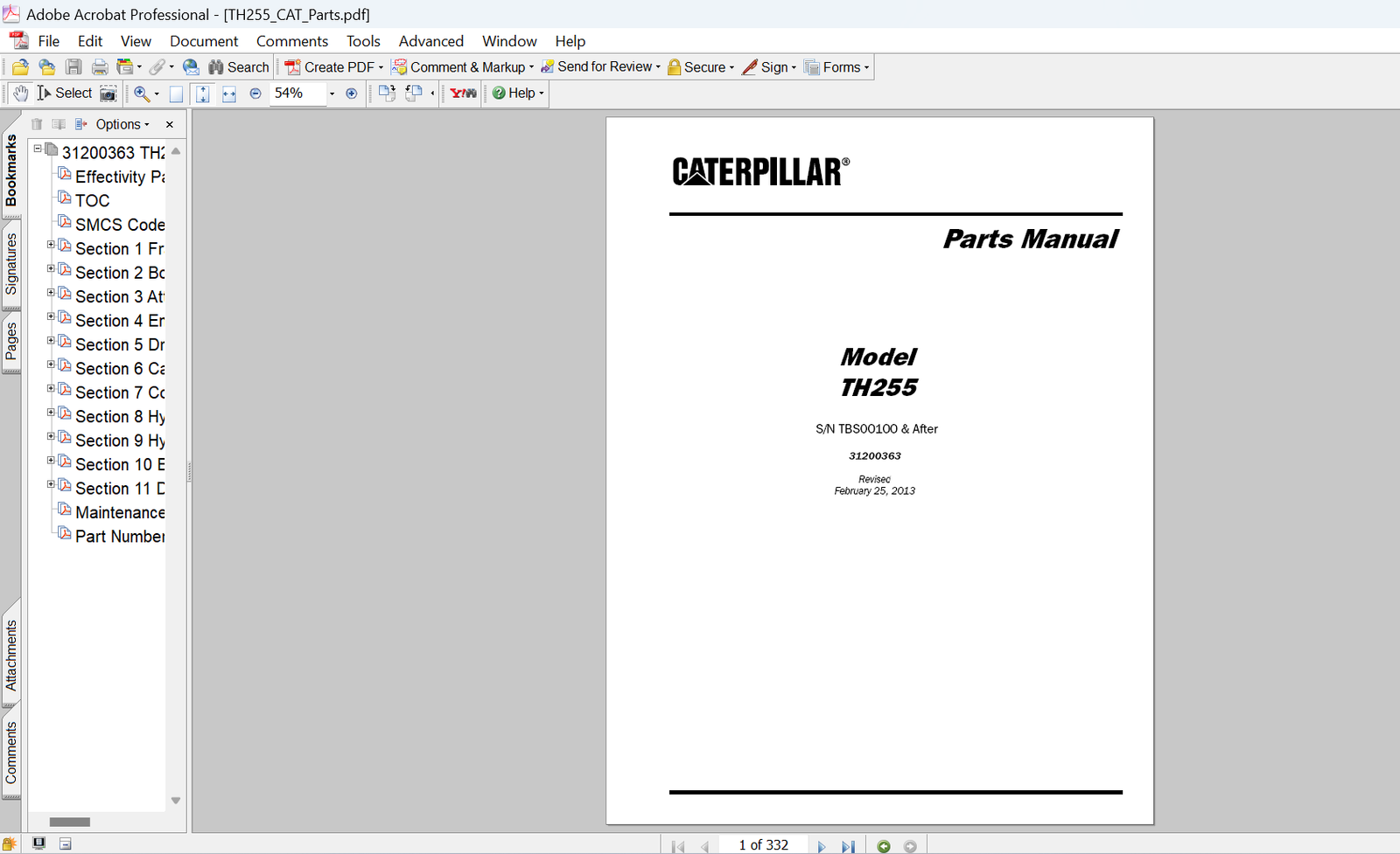 OEM Caterpillar TH255 Telehandler Parts Manual with instant PDF download