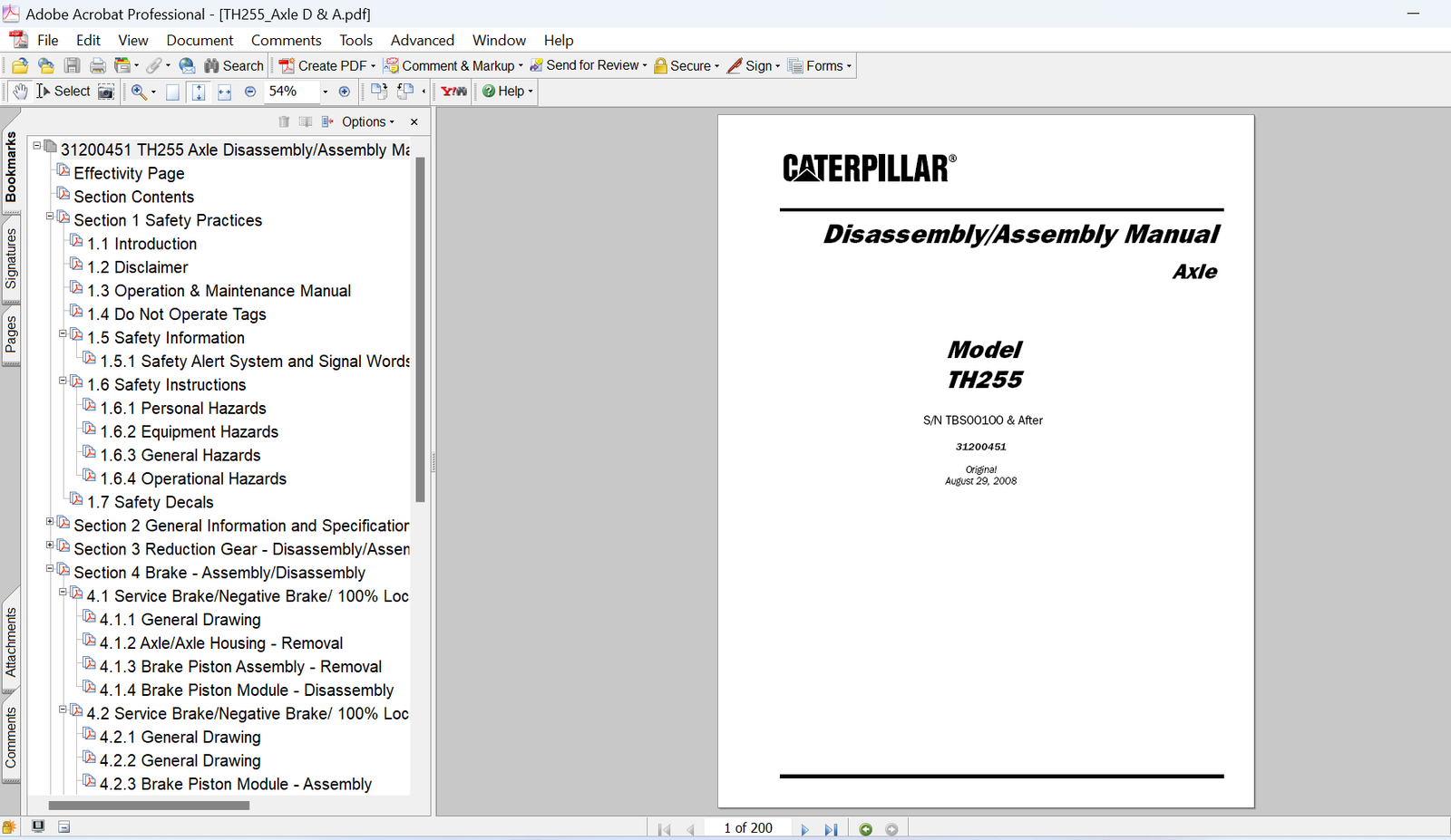 Caterpillar TH255 Telehandler Axle Disassembly and Assembly Manual PDF Download