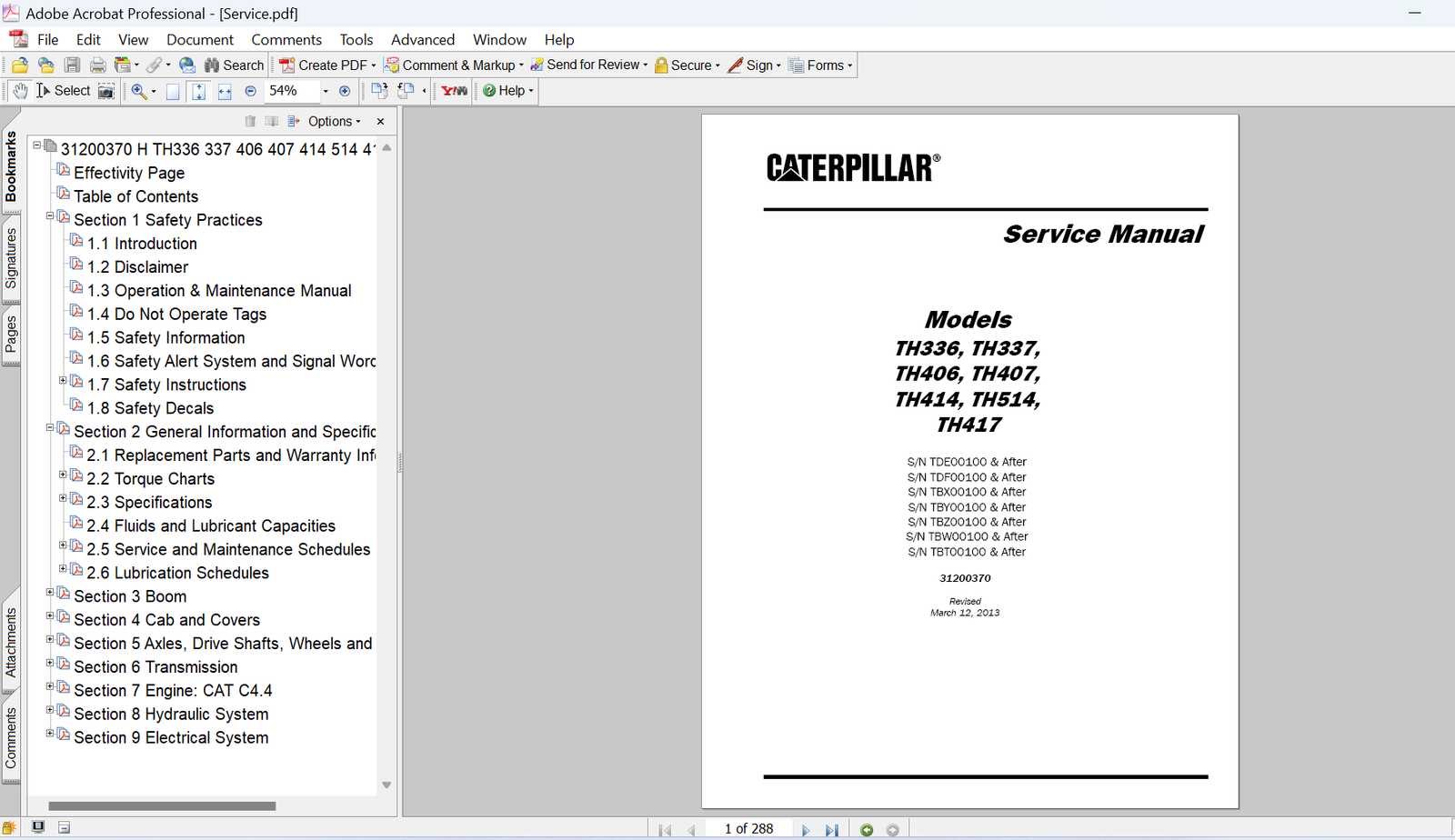 Caterpillar TH406 Telehandler Service Repair Manual PDF Download