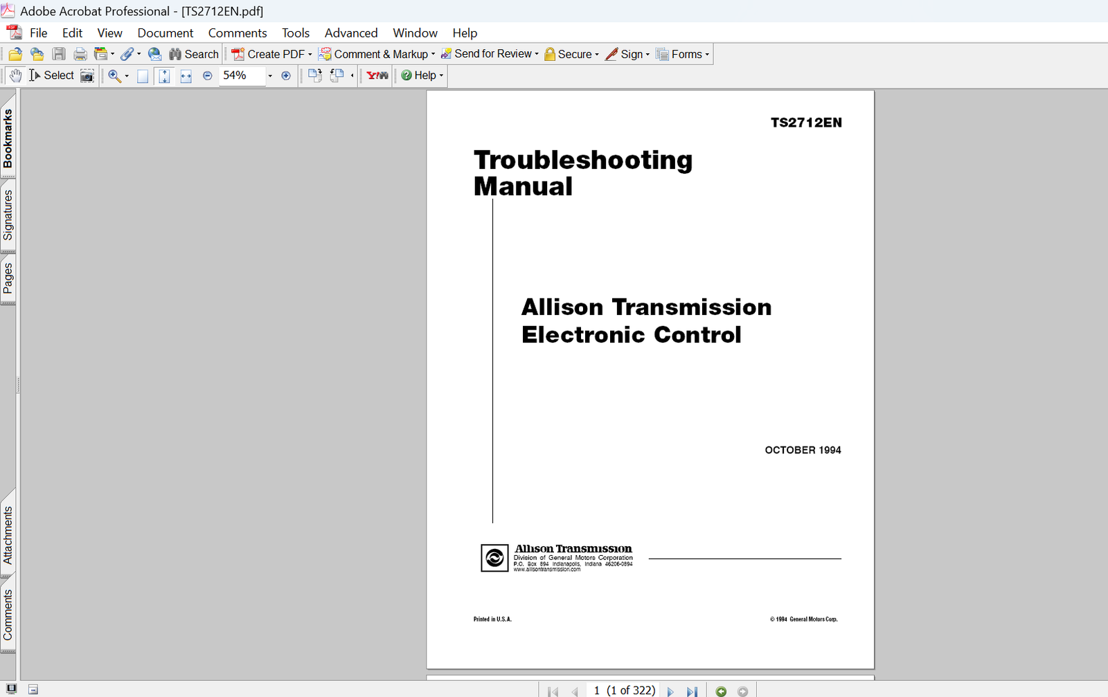 Allison Transmission Electronic Controls Troubleshooting Manual TS2712EN PDF