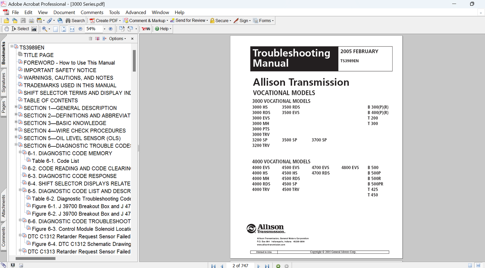 Allison 3000 & 4000 Product Families Troubleshooting Manual TS3989EN PDF