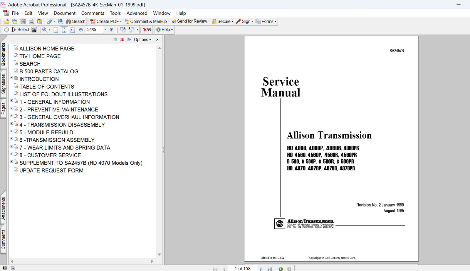 Allison B500 Transmission Service Repair Manual PDF for HD4000 Series