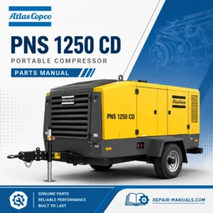 Atlas Copco PNS 1250 CD Portable Compressor Parts Manual PDF for Caterpillar C18 engine with illustrated OEM parts diagrams.