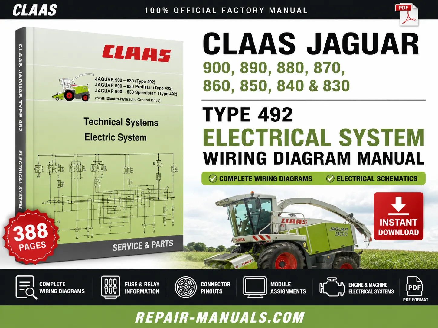 CLAAS JAGUAR Type 492 Electrical System Wiring Diagram Manual PDF
