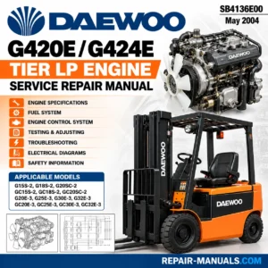 Download Daewoo G420E/G424E Tier LP Engine Service Repair Manual PDF, SB4136E00. Includes LPG fuel systems, diagnostics, troubleshooting and adjustments.