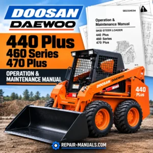 Download Doosan 440 Plus, 460 Series & 470 Plus Skid Steer Loader Operation & Maintenance Manual PDF. 138 pages covering operation, servicing and maintenance.