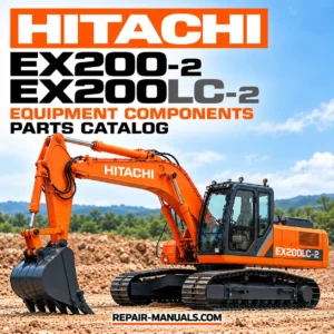 Hitachi EX200-2 and EX200LC-2 hydraulic excavator equipment components parts catalog cover featuring an orange tracked excavator