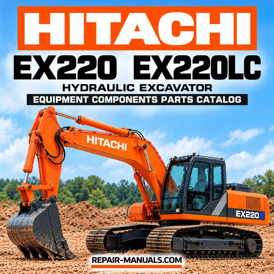 Hitachi EX220 and EX220LC hydraulic excavator equipment components parts catalog cover featuring an orange Hitachi tracked excavator