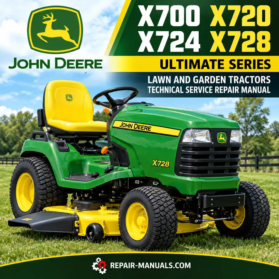John Deere X700 X720 X724 X728 lawn and garden tractors technical service repair manual TM2349 PDF cover